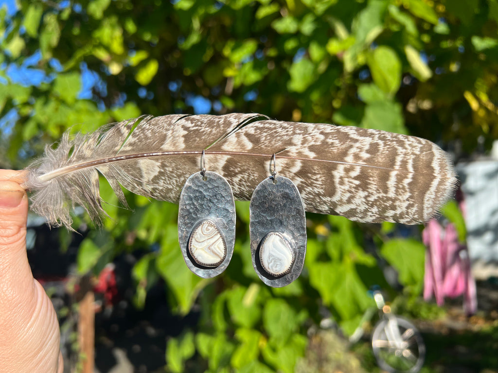 Hammered Sterling silver earrings with agates