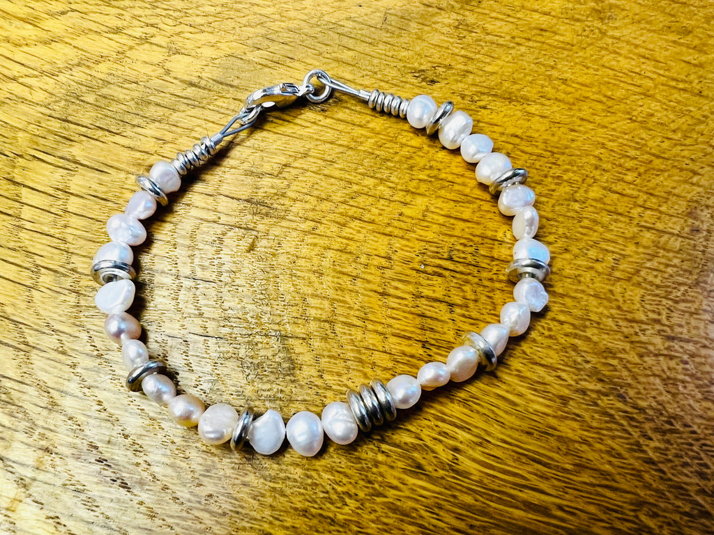 Sterling silver and Pearl beaded bracelet