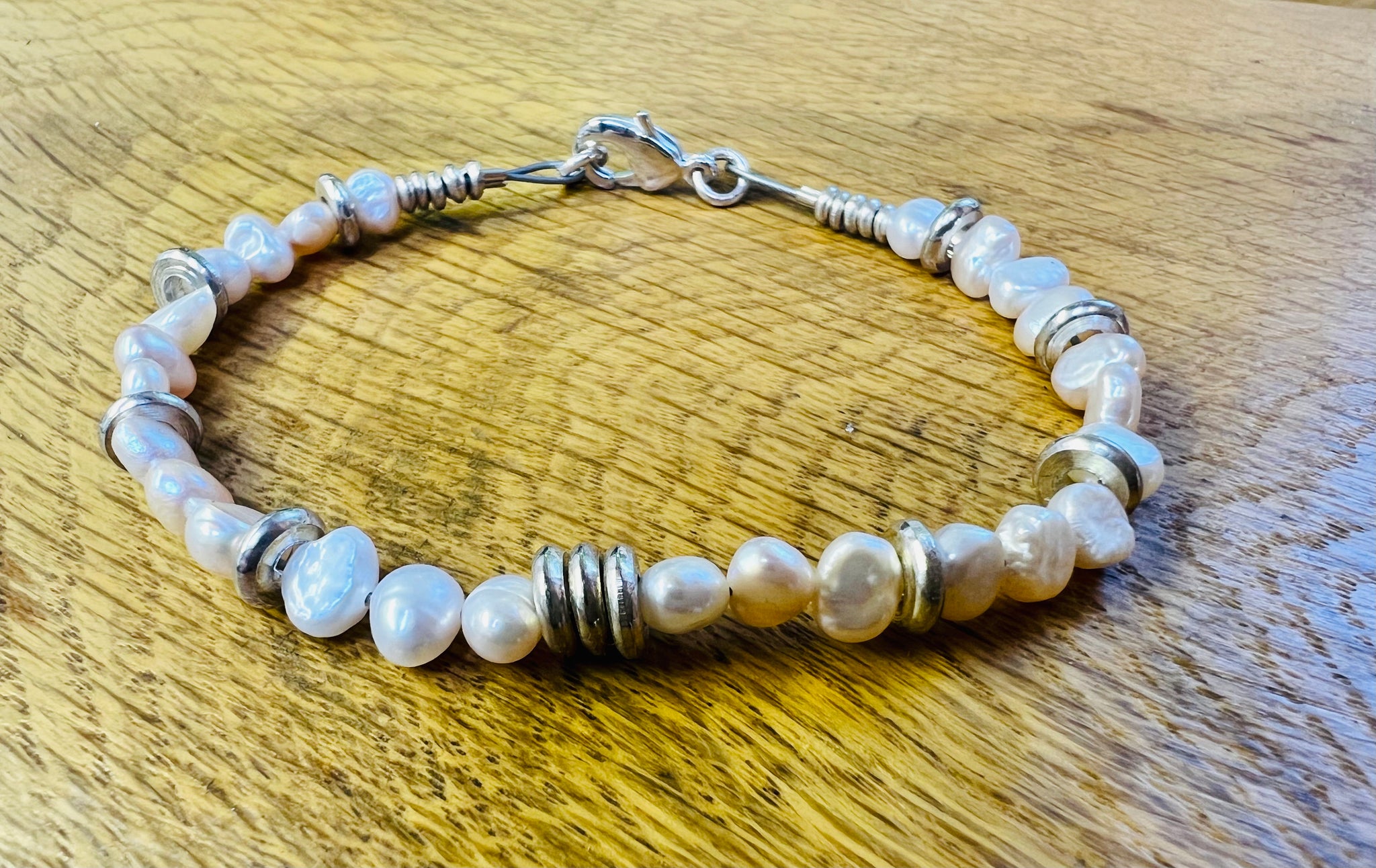 Sterling silver and Pearl beaded bracelet