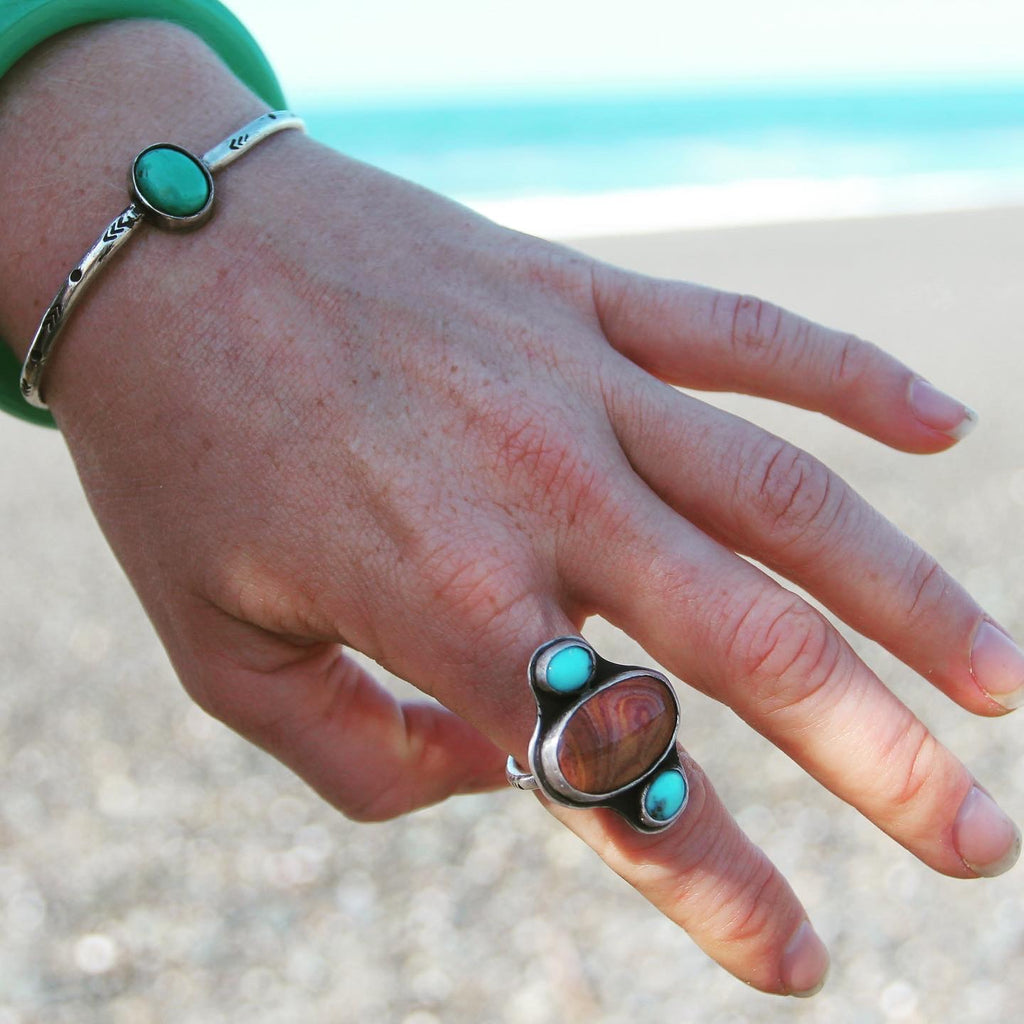 Jasper, Arizona Turquoise sterling silver ring size 7