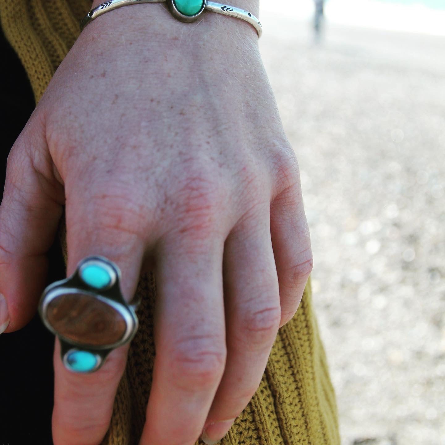 Jasper, Arizona Turquoise sterling silver ring size 7