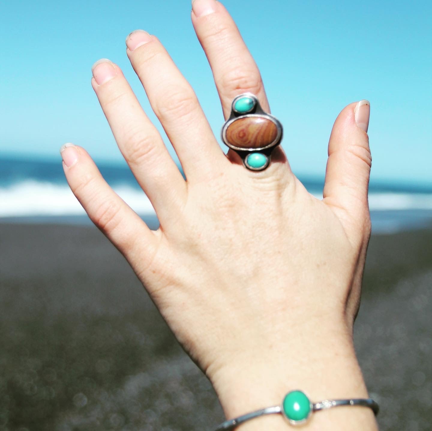 Jasper, Arizona Turquoise sterling silver ring size 7